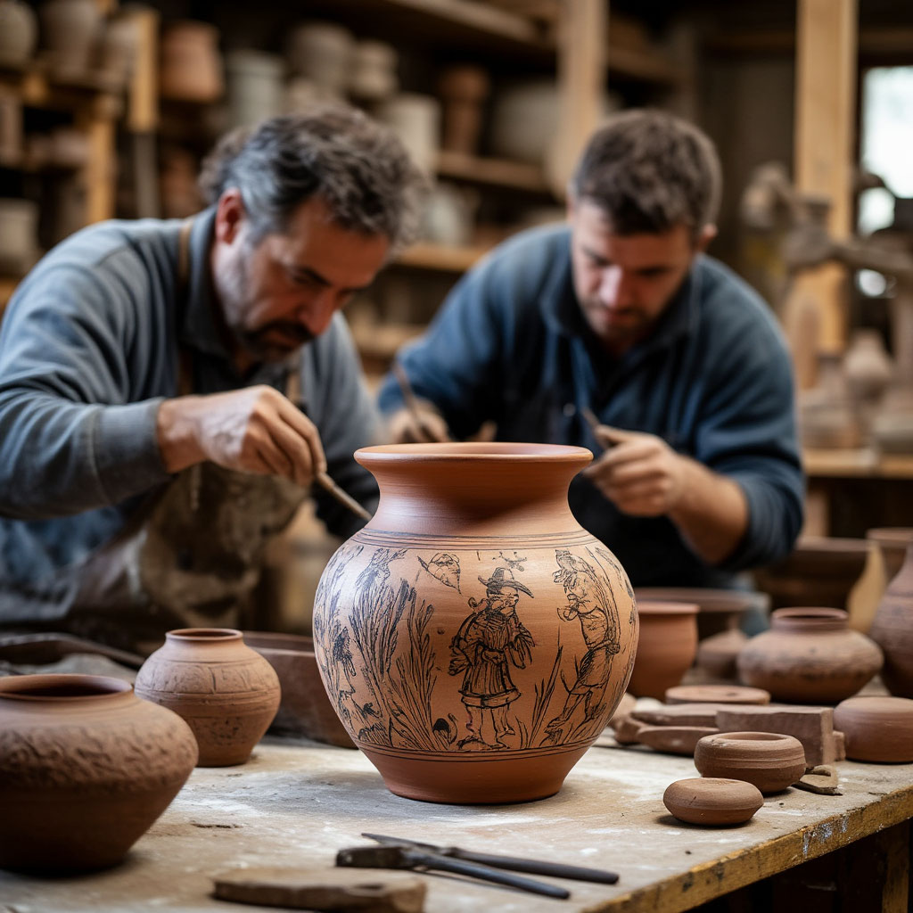 Handwerker bei der Arbeit an einer Keramikvase
